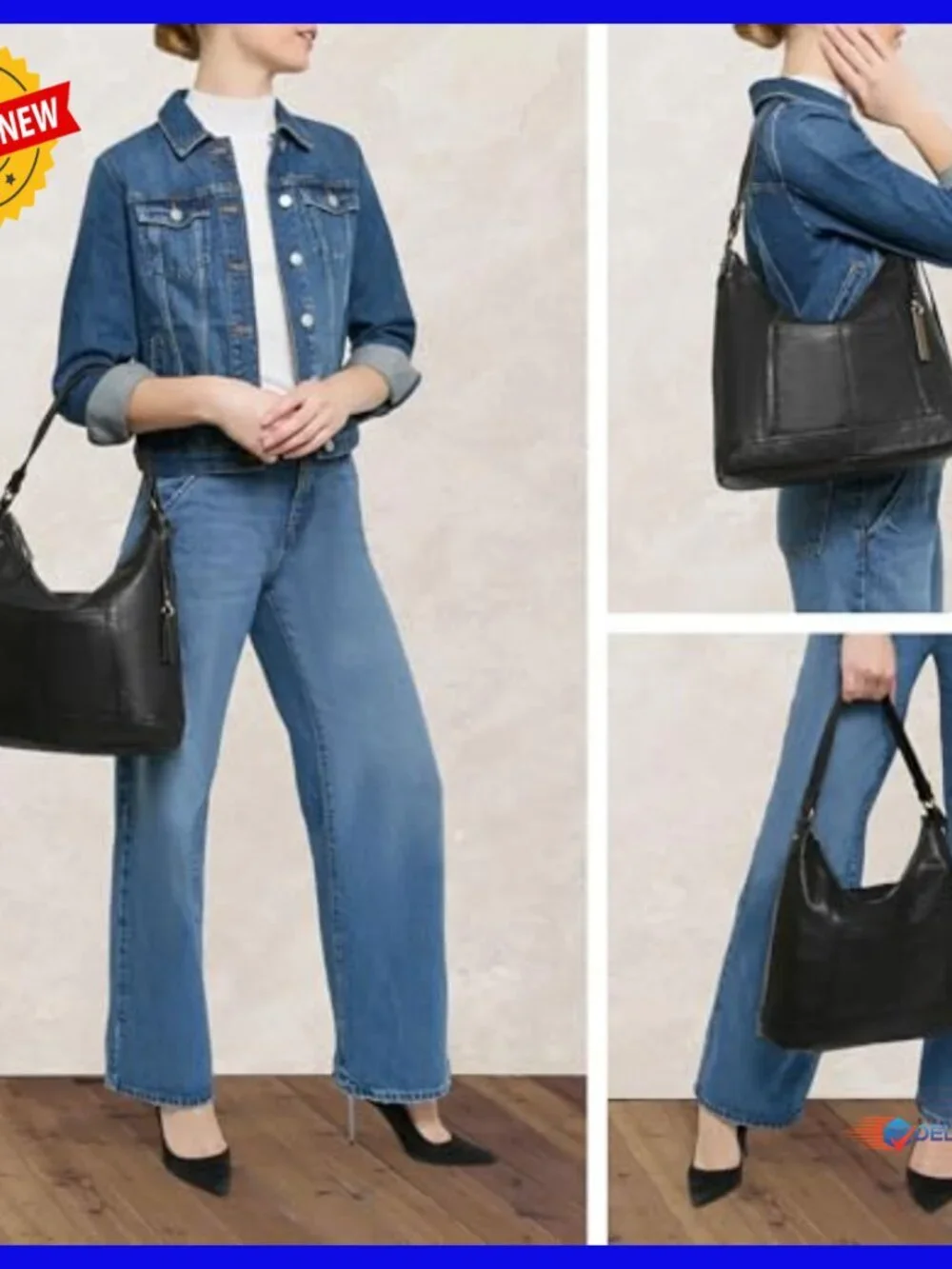 Genuine Leather Hobo Shoulder Bag with Zippered Compartments and Slip Pockets